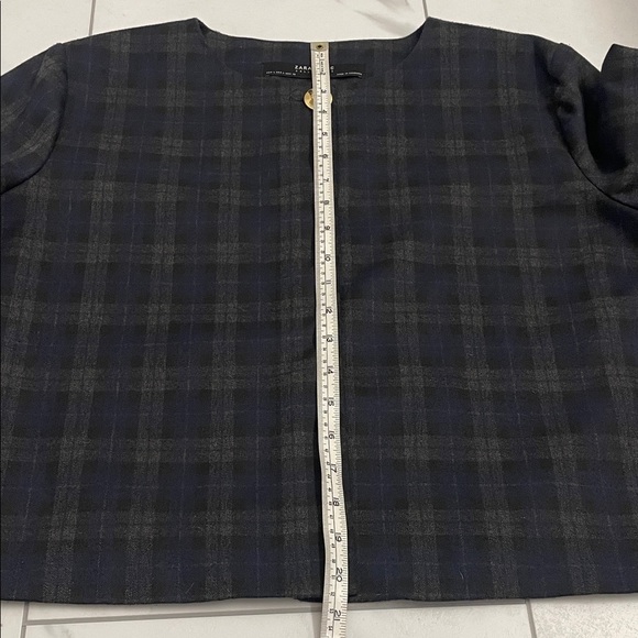 Zara Navy Blue Plaid Bell Sleeve Jacket/Top Sz L - Picture 13 of 16